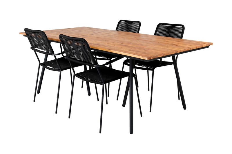 Chan Matgrupp Utomhus 200cm + 4 Lindos Karmstolar - Svart - Utemöbler - Utegrupp - Matgrupp utomhus