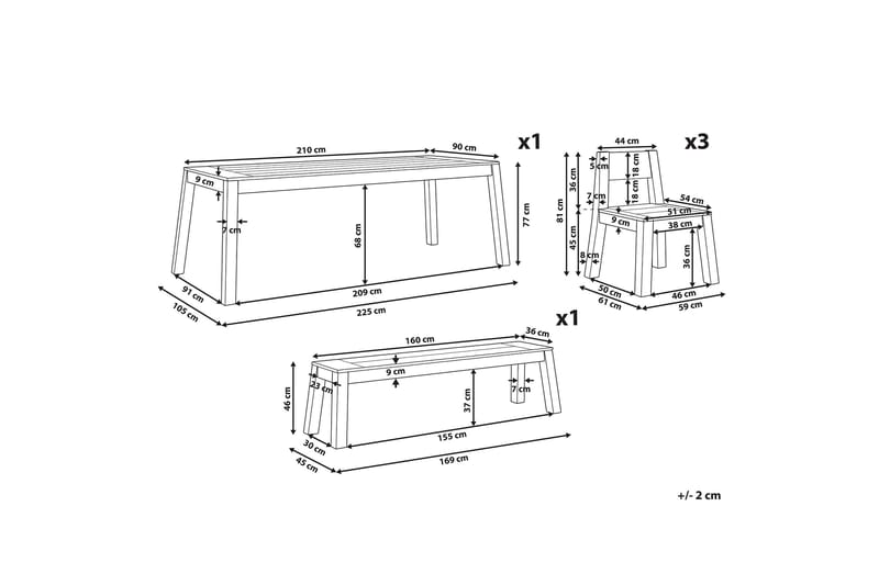 Coteto Matgrupp Utomhus 225 cm + 3 Utestolar + Bänk Utomhus - Akacia - Utemöbler - Utegrupp - Matgrupp utomhus