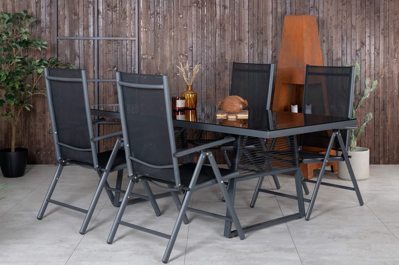 Dallas Matgrupp Utomhus 193cm + 4 Break Positionsstolar - Svart/Grå - Utemöbler - Utegrupp - Matgrupp utomhus