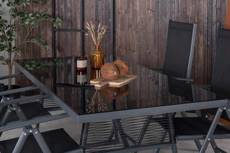 Dallas Matgrupp Utomhus 193cm + 4 Break Positionsstolar - Svart/Grå - Utemöbler - Utegrupp - Matgrupp utomhus