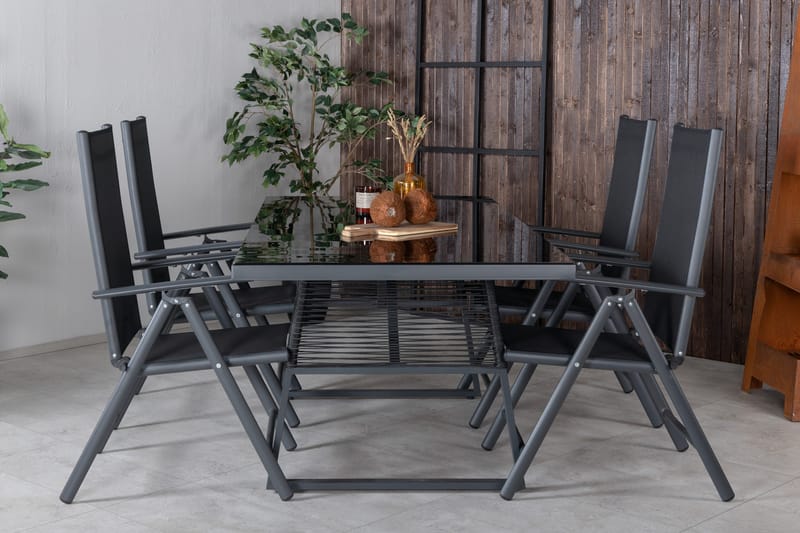 Dallas Matgrupp Utomhus 193cm + 4 Break Positionsstolar - Svart/Grå - Utemöbler - Utegrupp - Matgrupp utomhus