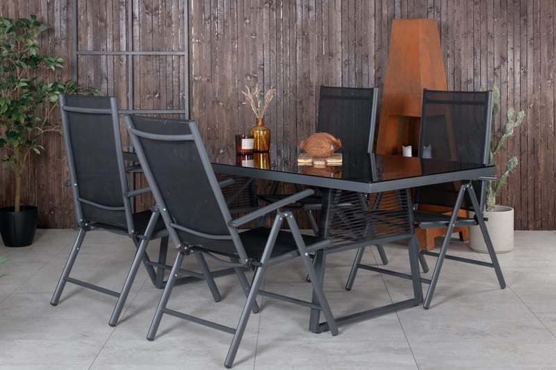 Dallas Matgrupp Utomhus 193cm + 4 Break Positionsstolar - Svart/Grå - Utemöbler - Utegrupp - Matgrupp utomhus