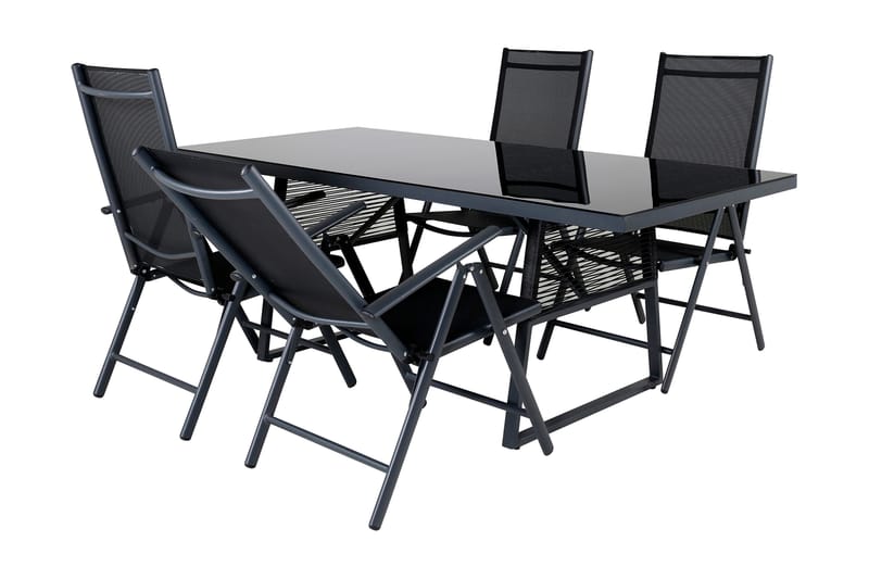 Dallas Matgrupp Utomhus 193cm + 4 Break Positionsstolar - Svart/Grå - Utemöbler - Utegrupp - Matgrupp utomhus