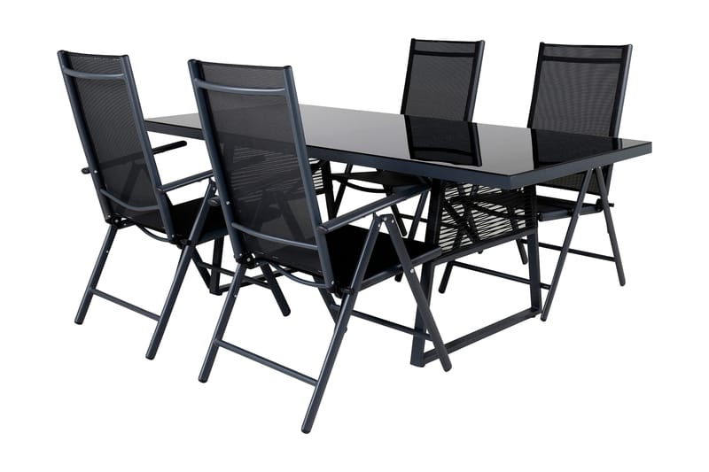 Dallas Matgrupp Utomhus 193cm + 4 Break Positionsstolar - Svart/Grå - Utemöbler - Utegrupp - Matgrupp utomhus