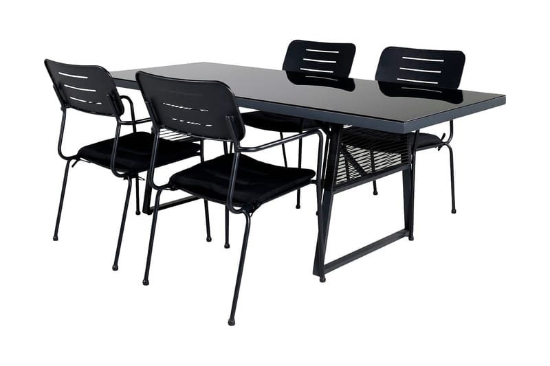Dallas Matgrupp Utomhus 193cm + 4 Nicke Matstolar - Svart/Grå - Utemöbler - Utegrupp - Matgrupp utomhus