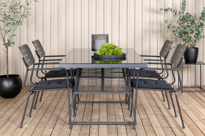 Dallas Matgrupp Utomhus 193cm + 4 Nicke Matstolar - Svart/Grå - Utemöbler - Utegrupp - Matgrupp utomhus