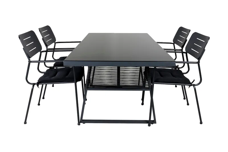 Dallas Matgrupp Utomhus 193cm + 4 Nicke Matstolar, Svart/Grå