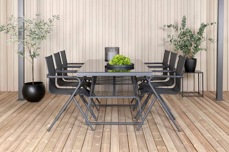 Dallas Matgrupp Utomhus 193cm + 6 Alina Matstolar - Svart/Grå - Utemöbler - Utegrupp - Matgrupp utomhus