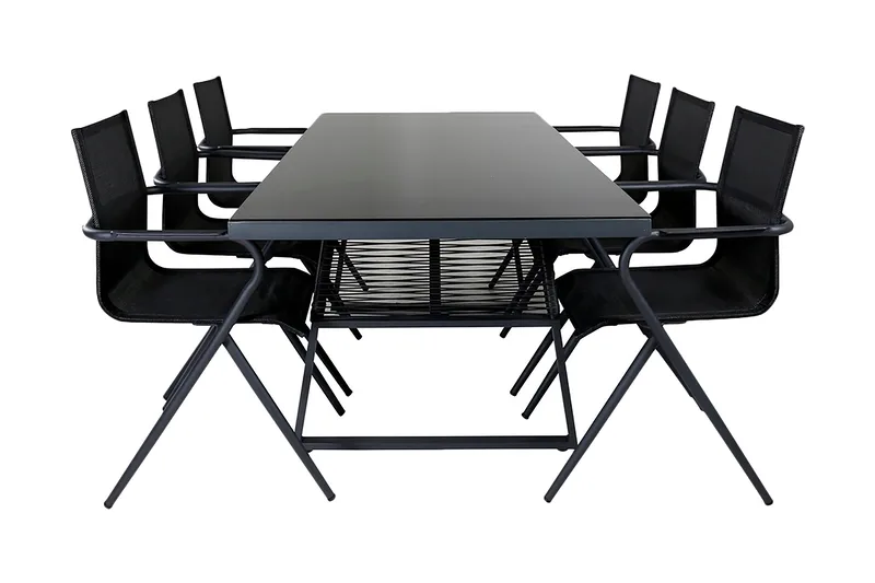 Dallas Matgrupp Utomhus 193cm + 6 Alina Matstolar, Svart/Grå