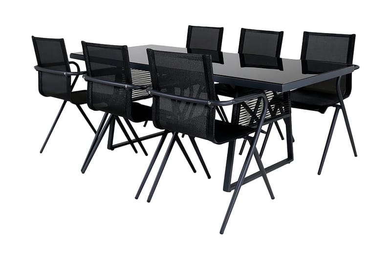 Dallas Matgrupp Utomhus 193cm + 6 Alina Matstolar - Svart/Grå - Utemöbler - Utegrupp - Matgrupp utomhus