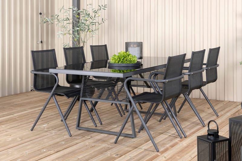 Dallas Matgrupp Utomhus 193cm + 6 Alina Matstolar - Svart/Grå - Utemöbler - Utegrupp - Matgrupp utomhus