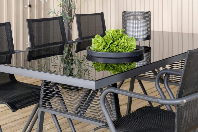 Dallas Matgrupp Utomhus 193cm + 6 Alina Matstolar - Svart/Grå - Utemöbler - Utegrupp - Matgrupp utomhus