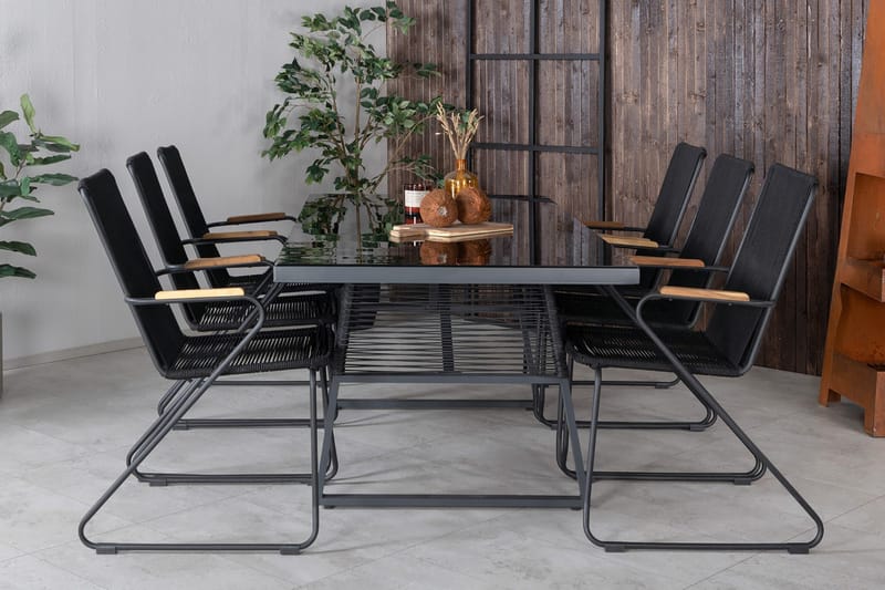 Dallas Matgrupp Utomhus 193cm + 6 Bois Karmstolar - Svart - Utemöbler - Utegrupp - Matgrupp utomhus