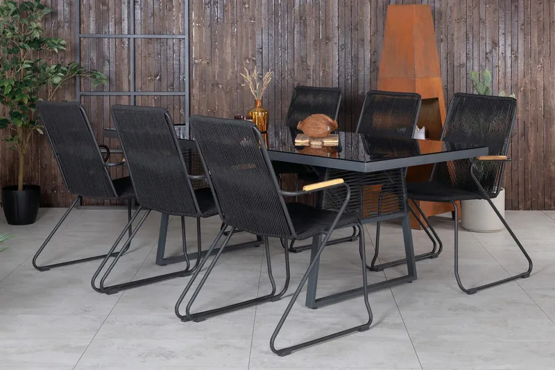 Dallas Matgrupp Utomhus 193cm + 6 Bois Karmstolar - Svart - Utemöbler - Utegrupp - Matgrupp utomhus