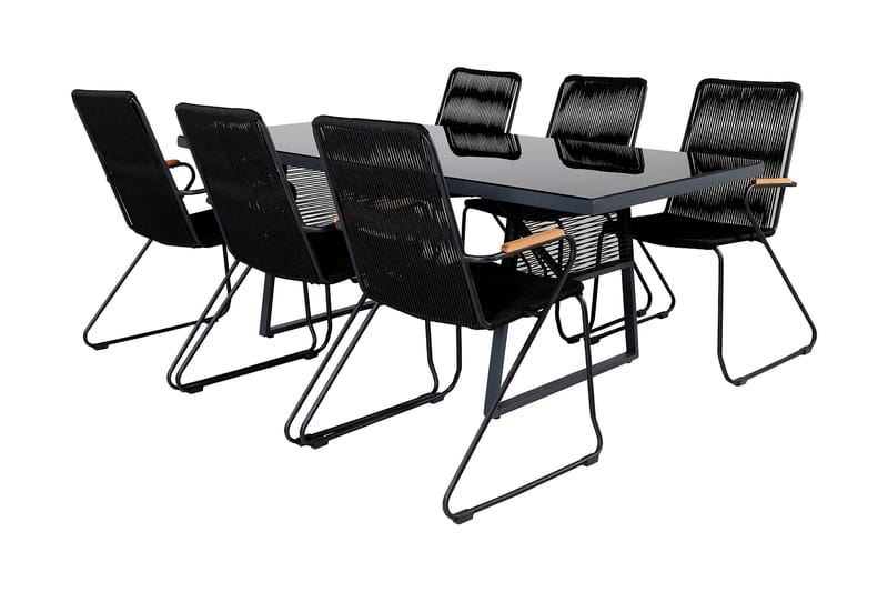 Dallas Matgrupp Utomhus 193cm + 6 Bois Karmstolar - Svart - Utemöbler - Utegrupp - Matgrupp utomhus
