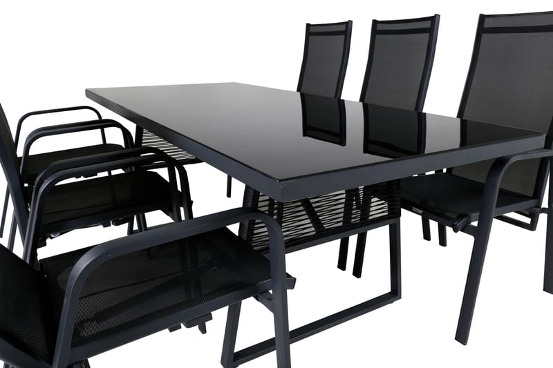 Dallas Matgrupp Utomhus 193cm + 6 Copacabana Reclinerstolar - Svart/Grå - Utemöbler - Utegrupp - Matgrupp utomhus