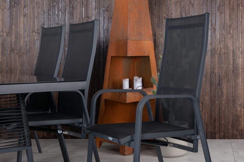 Dallas Matgrupp Utomhus 193cm + 6 Copacabana Reclinerstolar - Svart/Grå - Utemöbler - Utegrupp - Matgrupp utomhus