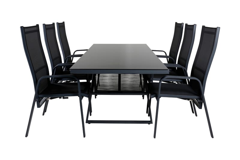 Dallas Matgrupp Utomhus 193cm + 6 Copacabana Reclinerstolar, Svart/Grå
