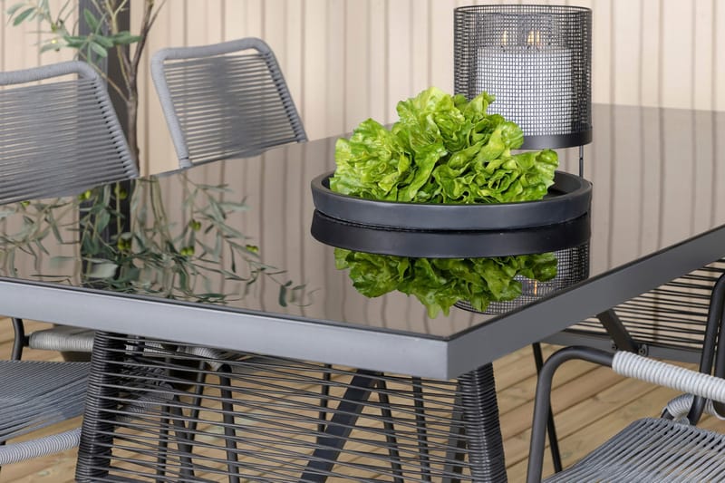 Dallas Matgrupp Utomhus 193cm + 6 Lindos Karmstolar - Svart/Grå - Utemöbler - Utegrupp - Matgrupp utomhus