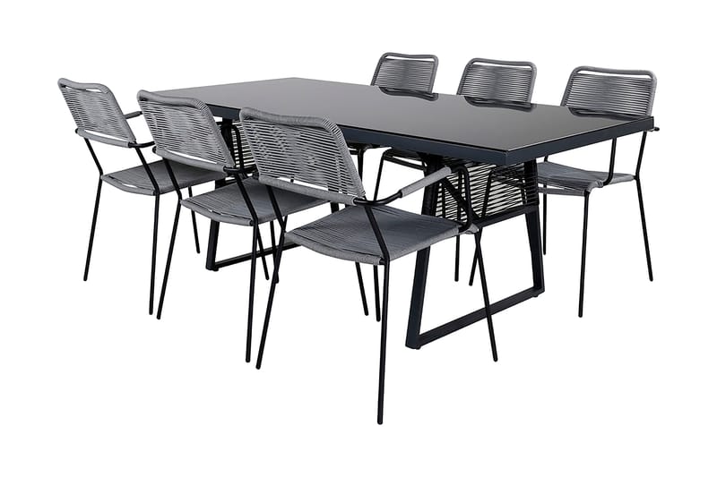 Dallas Matgrupp Utomhus 193cm + 6 Lindos Karmstolar - Svart/Grå - Utemöbler - Utegrupp - Matgrupp utomhus