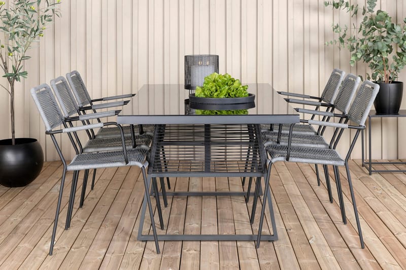 Dallas Matgrupp Utomhus 193cm + 6 Lindos Karmstolar - Svart/Grå - Utemöbler - Utegrupp - Matgrupp utomhus