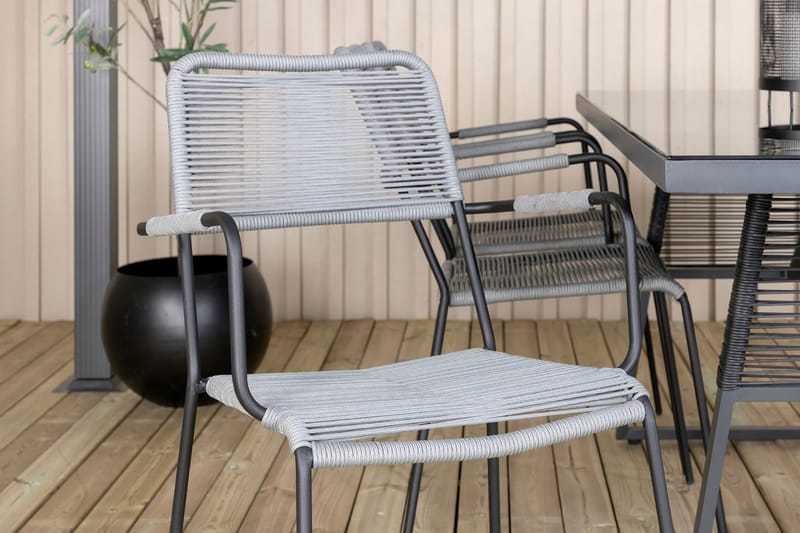 Dallas Matgrupp Utomhus 193cm + 6 Lindos Karmstolar - Svart/Grå - Utemöbler - Utegrupp - Matgrupp utomhus