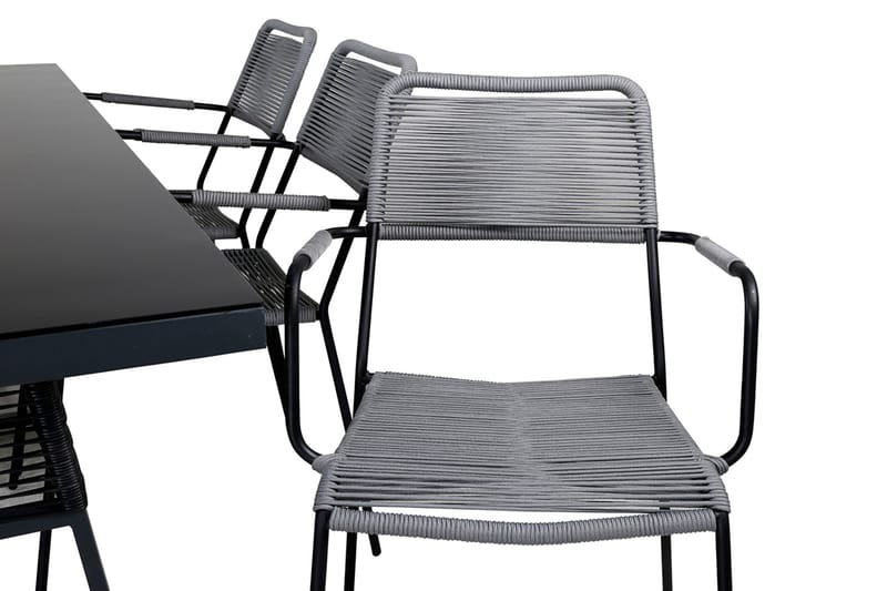 Dallas Matgrupp Utomhus 193cm + 6 Lindos Karmstolar - Svart/Grå - Utemöbler - Utegrupp - Matgrupp utomhus