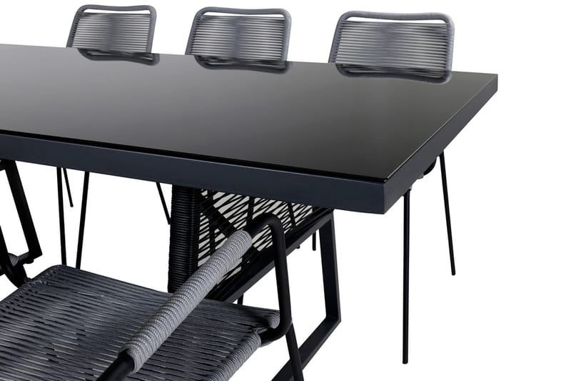 Dallas Matgrupp Utomhus 193cm + 6 Lindos Karmstolar - Svart/Grå - Utemöbler - Utegrupp - Matgrupp utomhus