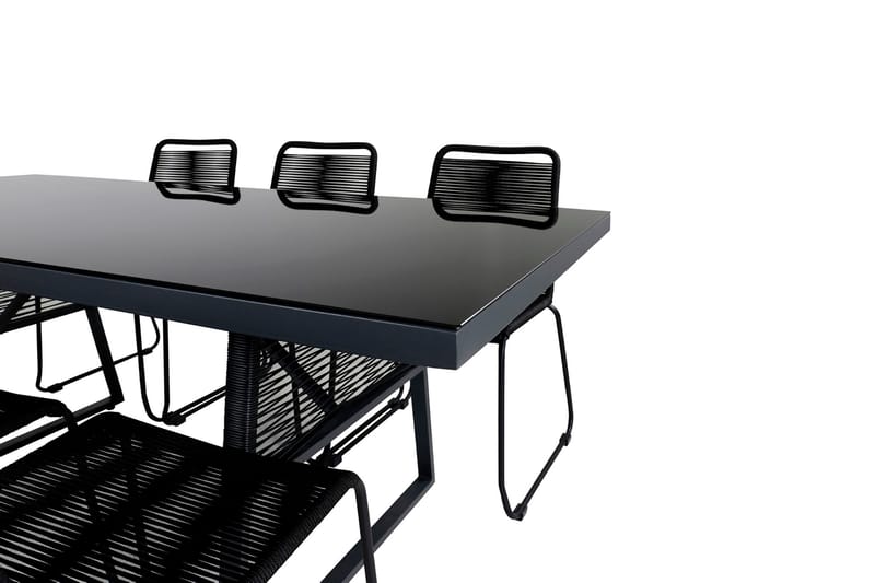 Dallas Matgrupp Utomhus 193cm + 6 Lindos Stapelbara Matstolar - Svart/Grå - Utemöbler - Utegrupp - Matgrupp utomhus