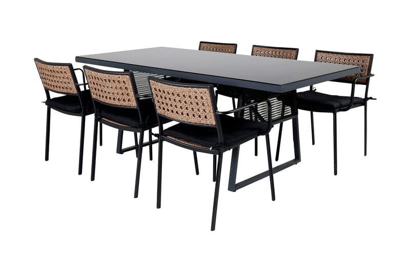 Dallas Matgrupp Utomhus 193cm + 6 Paola Matstolar - Svart - Utemöbler - Utegrupp - Matgrupp utomhus