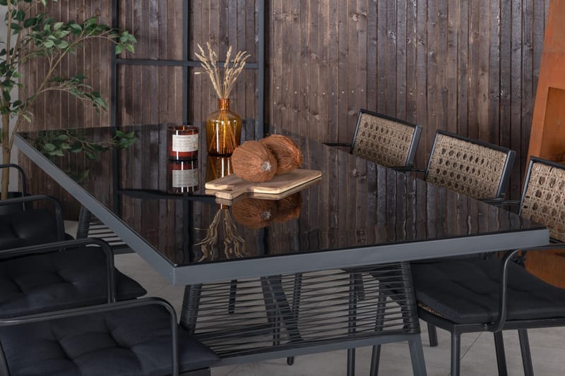 Dallas Matgrupp Utomhus 193cm + 6 Paola Matstolar - Svart - Utemöbler - Utegrupp - Matgrupp utomhus