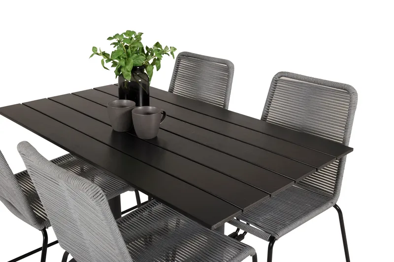 Denver Matgrupp 120 cm + 4 Lindos Matstolar Svart - Svart - Utemöbler - Utegrupp - Matgrupp utomhus