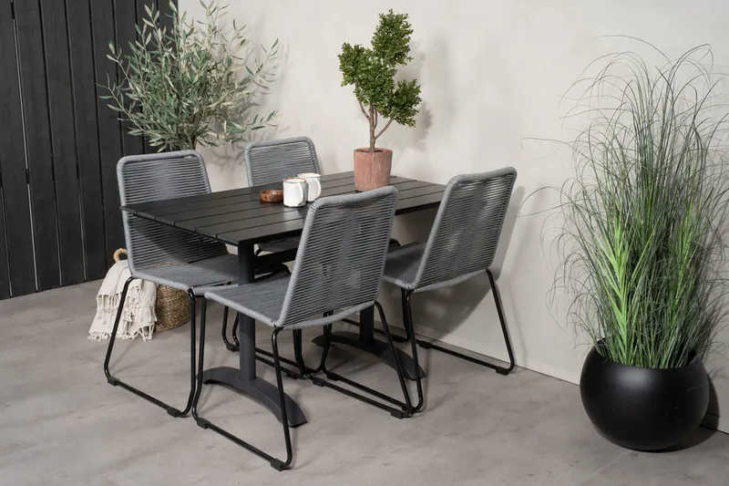 Denver Matgrupp 120 cm + 4 Lindos Matstolar Svart - Svart - Utemöbler - Utegrupp - Matgrupp utomhus
