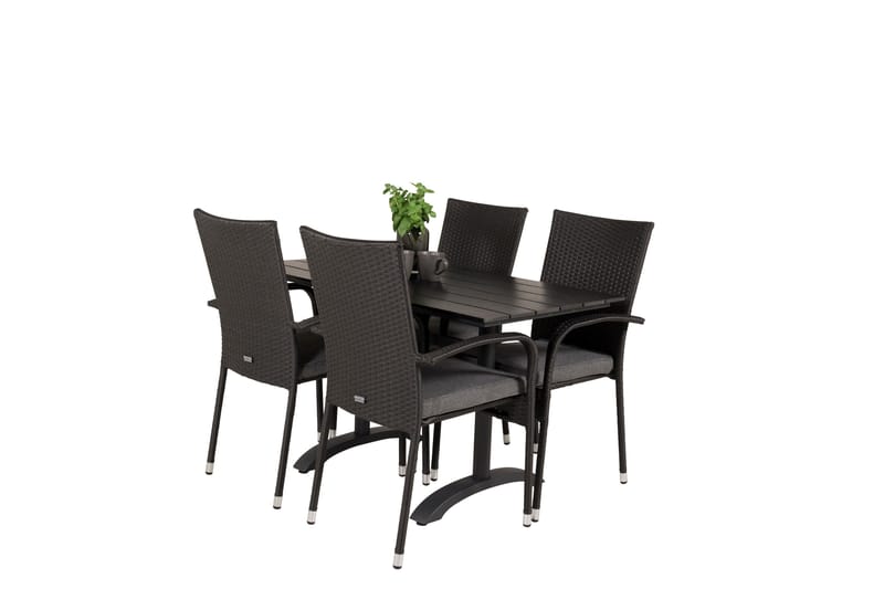 Denver Matgrupp Utomhus 120 cm + 4 Anna Karmstolar - Svart - Utemöbler - Utegrupp - Matgrupp utomhus