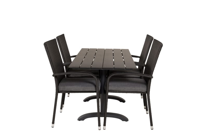 Denver Matgrupp Utomhus 120 cm + 4 Anna Karmstolar, Svart