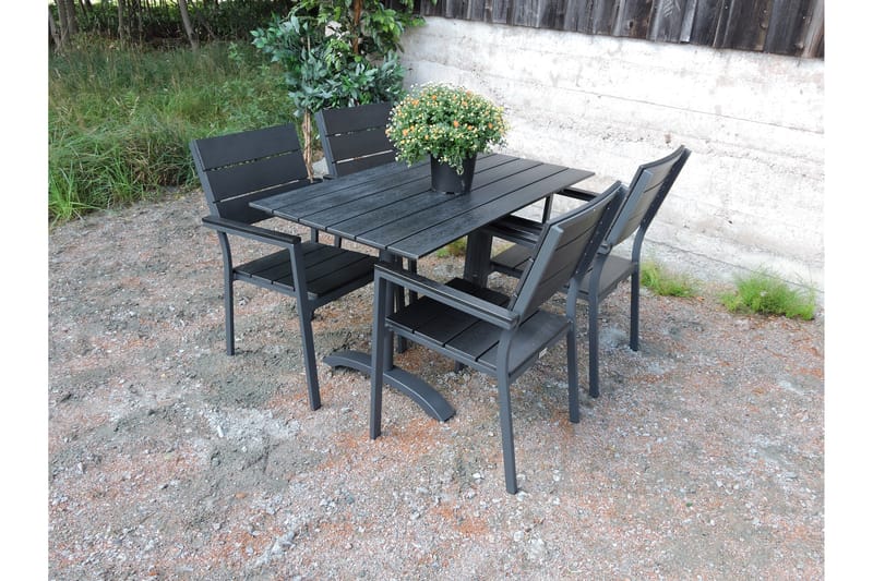 Denver Matgrupp Utomhus 120 cm + 4 Levels Matstolar - Svart/Mörkgrå - Utemöbler - Utegrupp - Matgrupp utomhus