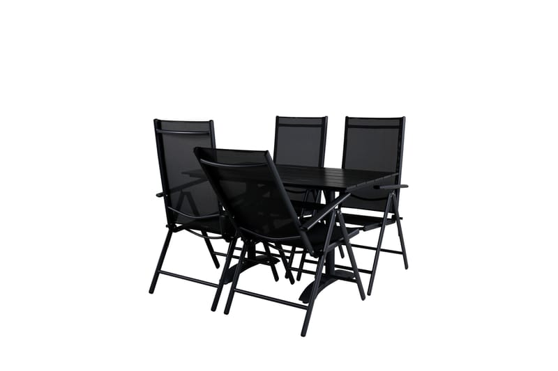 Denver Matgrupp Utomhus 120cm + 4 Break Positionsstolar Svart - Venture Home - Utemöbler - Utegrupp - Matgrupp utomhus