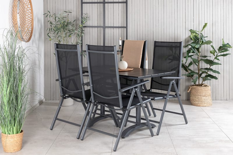 Denver Matgrupp Utomhus 120cm + 4 Break Positionsstolar Svart - Venture Home - Utemöbler - Utegrupp - Matgrupp utomhus