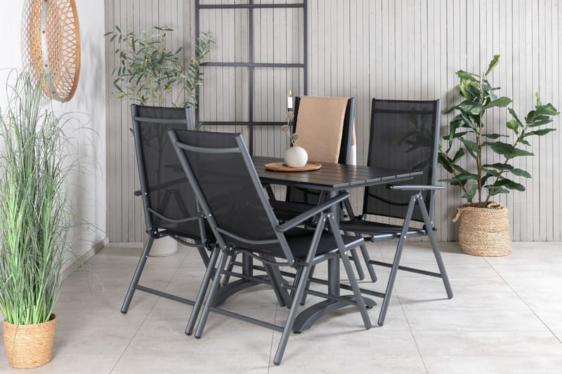 Denver Matgrupp Utomhus 120cm + 4 Break Positionsstolar Svart - Venture Home - Utemöbler - Utegrupp - Matgrupp utomhus