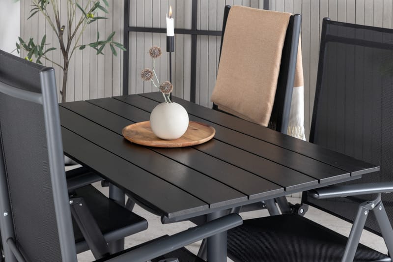 Denver Matgrupp Utomhus 120cm + 4 Break Positionsstolar Svart - Venture Home - Utemöbler - Utegrupp - Matgrupp utomhus