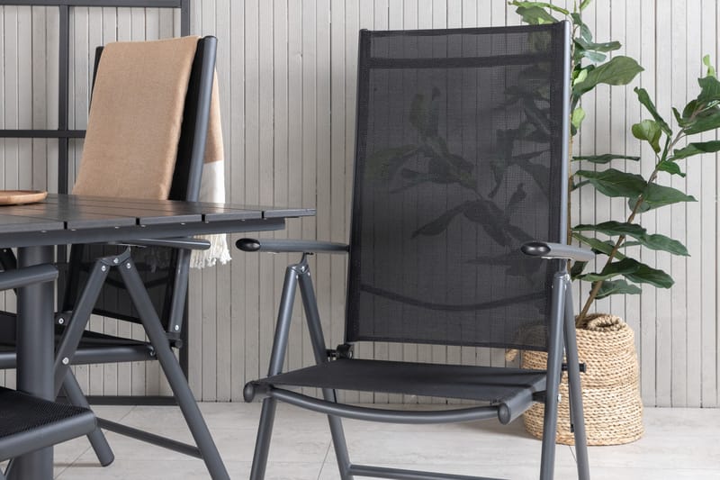Denver Matgrupp Utomhus 120cm + 4 Break Positionsstolar Svart - Venture Home - Utemöbler - Utegrupp - Matgrupp utomhus