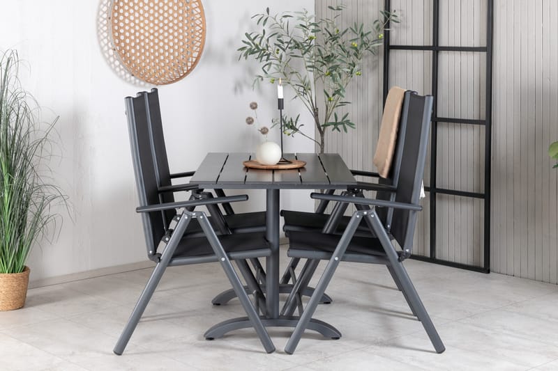 Denver Matgrupp Utomhus 120cm + 4 Break Positionsstolar Svart - Venture Home - Utemöbler - Utegrupp - Matgrupp utomhus
