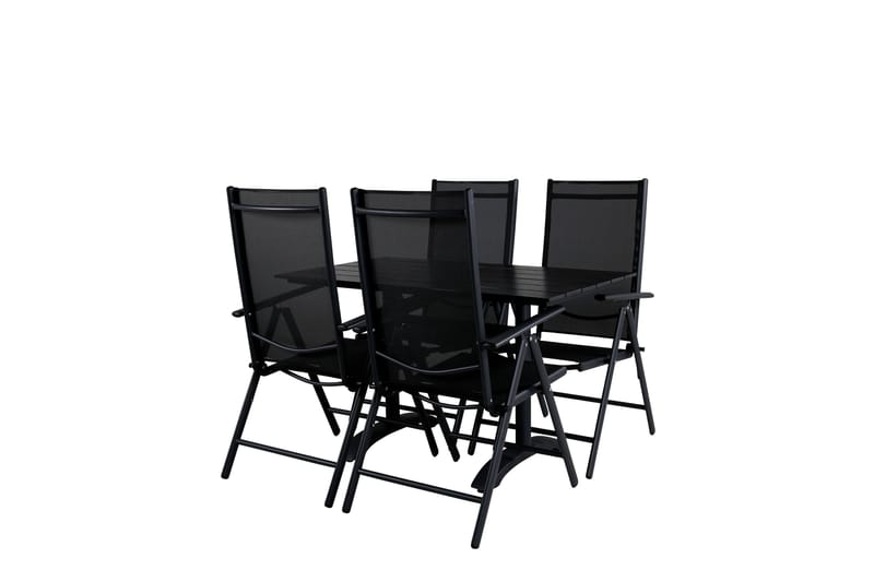 Denver Matgrupp Utomhus 120cm + 4 Break Positionsstolar Svart - Venture Home - Utemöbler - Utegrupp - Matgrupp utomhus