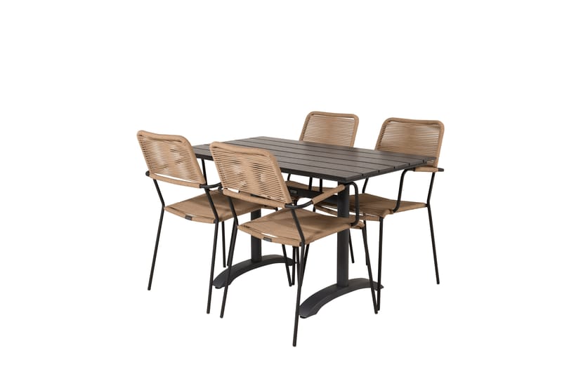 Denver Matgrupp Utomhus 120cm + 4 Lindos Karmstolar Utomhus Svart - Venture Home - Utemöbler - Utegrupp - Matgrupp utomhus