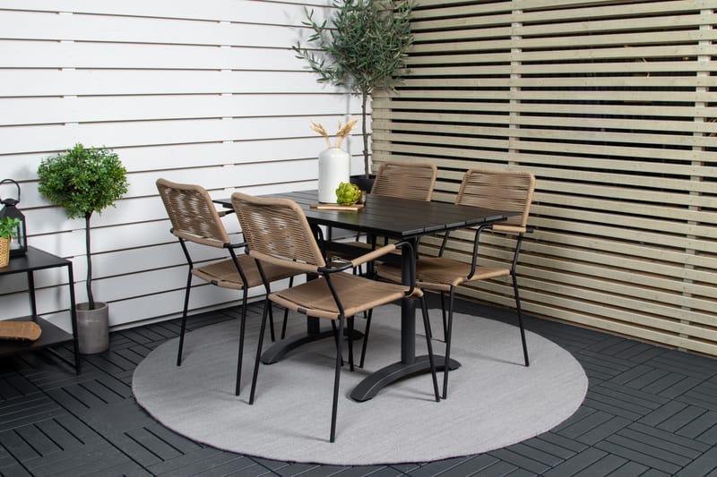 Denver Matgrupp Utomhus 120cm + 4 Lindos Karmstolar Utomhus Svart - Venture Home - Utemöbler - Utegrupp - Matgrupp utomhus