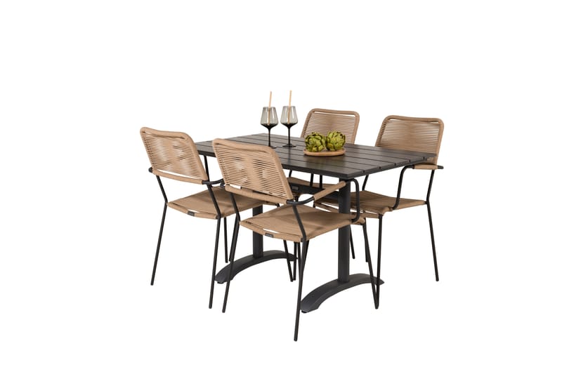 Denver Matgrupp Utomhus 120cm + 4 Lindos Karmstolar Utomhus Svart - Venture Home - Utemöbler - Utegrupp - Matgrupp utomhus
