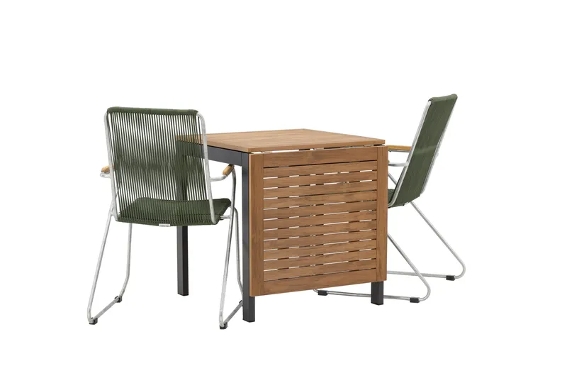 Diego Matgrupp 70 cm + 2 st Bois Karmstolar Grön/Brun - Grön/Brun - Utemöbler - Utegrupp - Matgrupp utomhus