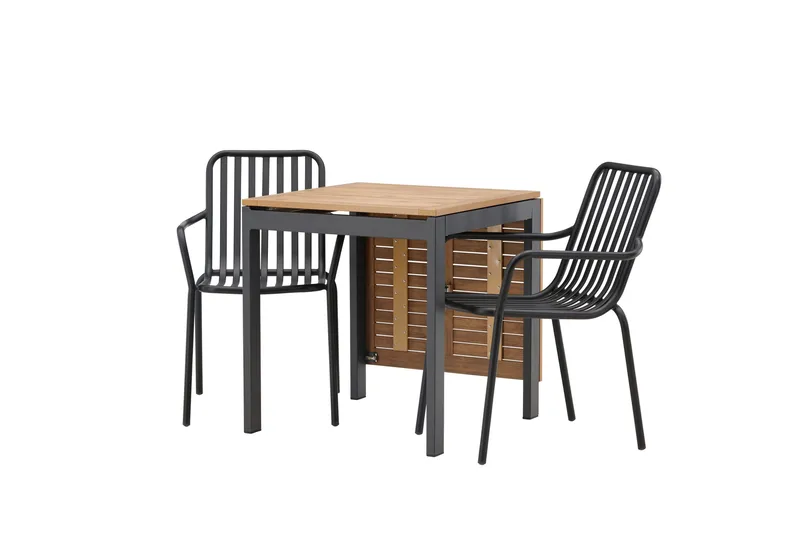 Diego Matgrupp 70 cm + 2 st Peking Karmstolar Svart/Brun - Svart/Brun - Utemöbler - Utegrupp - Matgrupp utomhus