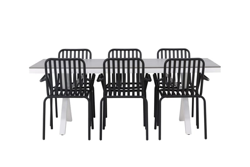 Garcia Matgrupp Utomhus 200 cm + 6 st Peking Karmstolar - Svart/Grå - Utemöbler - Utegrupp - Matgrupp utomhus