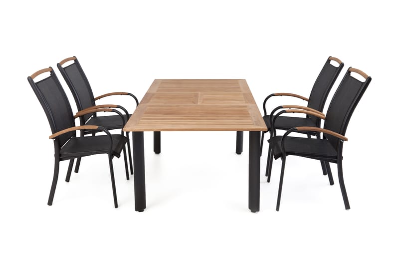 Hillerstorp Nydala Matgrupp Utomhus 96x150-200 + 4 Karmstolar - Teak/Svart - Utemöbler - Utegrupp - Matgrupp utomhus